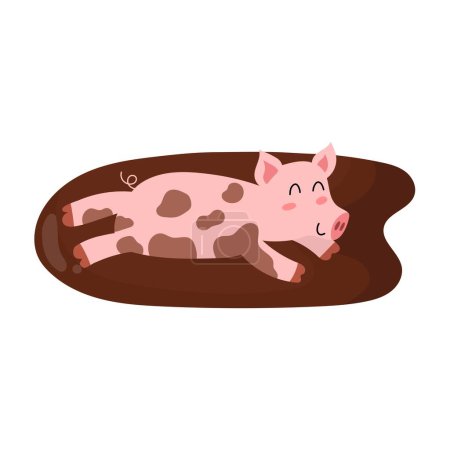 Illustration for Funny pig playing in dirt. Farm character print for kids and baby design. Vector illustration - Royalty Free Image