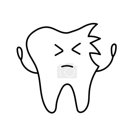 Gebrochener Zahn isoliert auf weißem Hintergrund. Gebrochener zahnärztlicher Charakter. Zähne Gesundheitsversorgung Schwarz-Weiß-Konzept. Vektorillustration