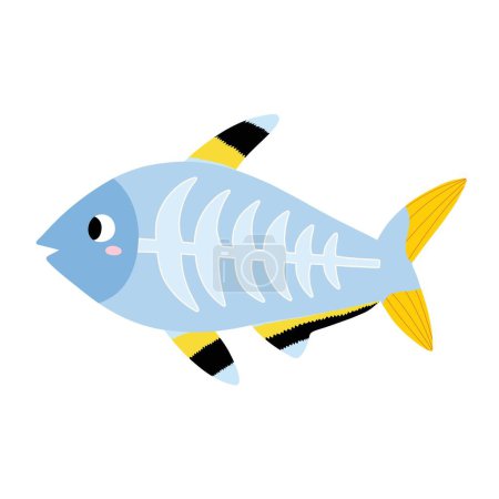 Cute x-ray fish in cartoon style. Funny sea animal character for kids. Vector illustration