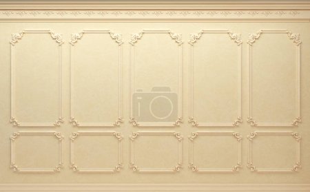 Foto de Ilustración 3d. Muro clásico de paneles de madera de asedio. Carpintería en el interior. pared del gabinete de fondo. - Imagen libre de derechos