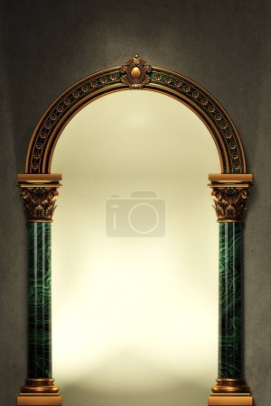 Foto de Ilustración 3d. Arco clásico de mármol de lujo dorado con columnas. El portal en estilo barroco. La entrada al Palacio de hadas - Imagen libre de derechos