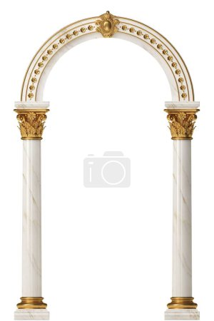 Photo for 3d illustration. Golden luxury marble classic arch with columns. The portal in Baroque style. The entrance to the fairy Palace - Royalty Free Image