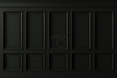 Foto de 3d illustration. Classic wall of dark black wood panels. Joinery in the interior. Background. - Imagen libre de derechos