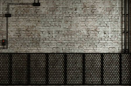 Téléchargez les photos : 3d illustration Mockup of an empty wall background loft for a picture. Cabinet wall - en image libre de droit