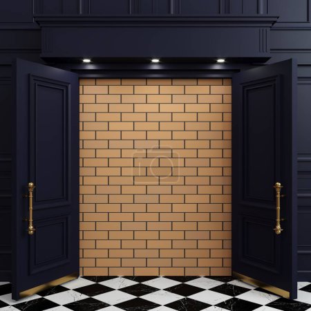 Photo for 3d illustration. The concept of an open door and a walled brick wall - Royalty Free Image