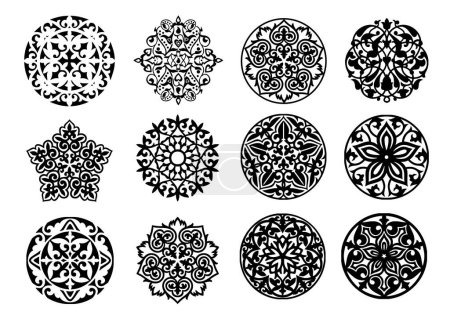 Set von runden Ornamenten im orientalischen Stil. Dekorvorlagen. Tätowierung