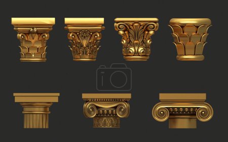 Photo for 3d illustration. Set of vintage classic golden columns pillars - Royalty Free Image