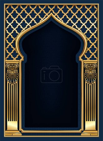 Illustration for Golden luxury classic arch with columns. The portal in Baroque style. The entrance to the fairy Palace - Royalty Free Image