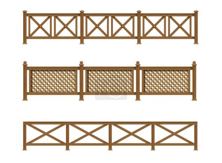 Illustration for A set of classic sections of wooden fences and railings for the facade. Vector graphics - Royalty Free Image