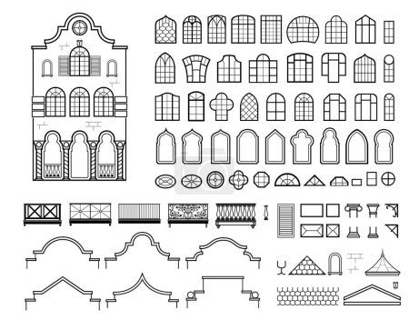 Illustration for Bundle with a set of facade elements of a classical building. Vector graphics with transparent background - Royalty Free Image