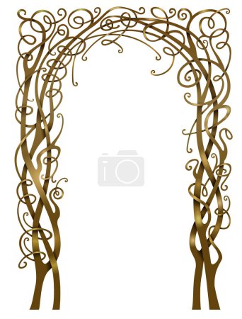 Ilustración de Fabuloso arco forjado de oro hecho de vides. Vector 3d. Estilo de cubierta oriental - Imagen libre de derechos