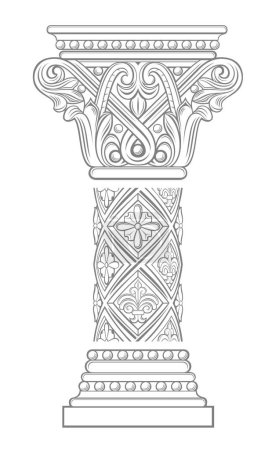 Téléchargez les illustrations : Modèles vectoriels. Capitale d'une cathédrale médiévale colonne gothique. Élément de gravure ou de tatouage - en licence libre de droit