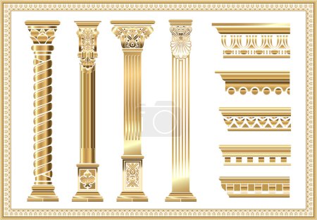 Contour coloring of classical columns. Set of patterns in vector graphics