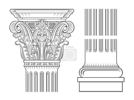 Téléchargez les illustrations : Modèles vectoriels. Capitale d'une cathédrale médiévale colonne corinthienne. Élément de gravure ou de tatouage - en licence libre de droit