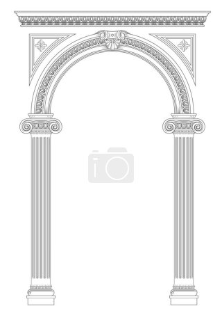 Umrissfärbung des klassischen Bogens. Klassisches antikes Portal mit Spalten in Vektorgrafik