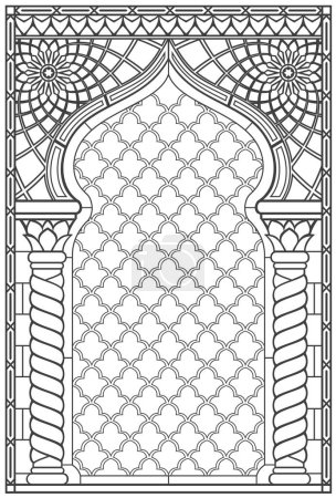 Ilustración de Vidriera con adorno de arco oriental. Plantilla vectorial. - Imagen libre de derechos