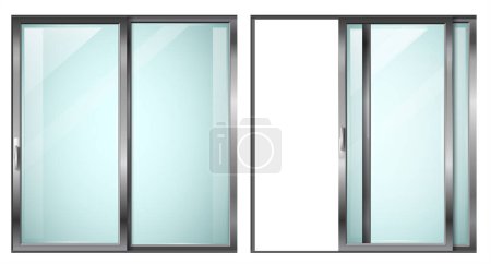 Illustration for Modern sliding metal gray door or window. Vector with transparent glass - Royalty Free Image