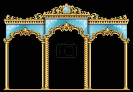 Illustration for Triumphal Arch. Golden luxury classic arch with columns. The portal in Baroque style. The entrance to the fairy Palace - Royalty Free Image