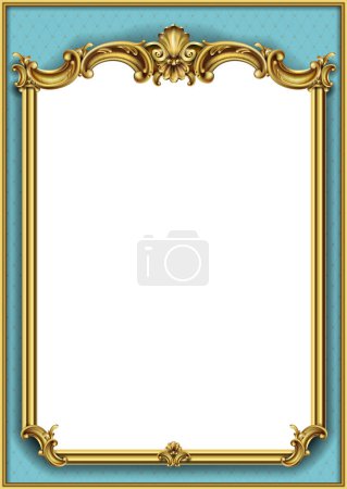 Ilustración de Marco postal cubierta de oro barroco rococó. Diseño de plantilla en blanco vectorial. Viñeta clásica vintage - Imagen libre de derechos