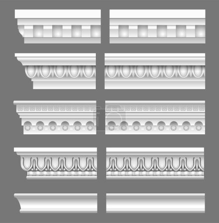 Ilustración de Un conjunto de cornisas clásicas para las paredes de los edificios. Moldeo de estuco. Gráficos vectoriales - Imagen libre de derechos