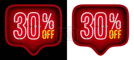 Téléchargez les photos : Ballon rouge 3D avec 30 % de réduction Lampe au néon isolée sur fond noir et blanc avec trajectoire de coupure - en image libre de droit