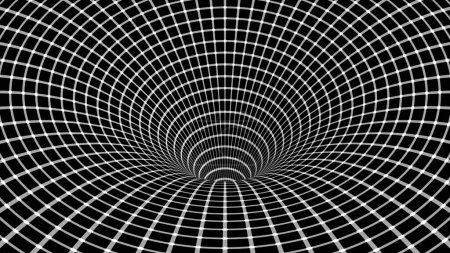 Optische Illustration. Weiße Kreise blinken auf schwarzen Quadraten und ändern die Farbe.