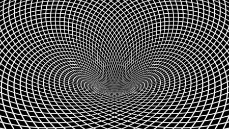 Ilustración de ilusión óptica hipnótica psicodélica en blanco y negro