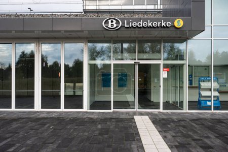 Photo for Liedekerke, East Flemish Region, Belgium, 11 04 2022 - Facade and entrance of the railway station - Royalty Free Image