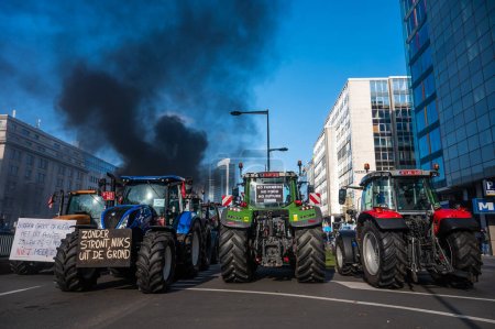 Photo for Brussels Capital Region, Belgium - March 3, 2023 Farmers protesting with tractors for the governmental descision about the use of nitrogen - Royalty Free Image