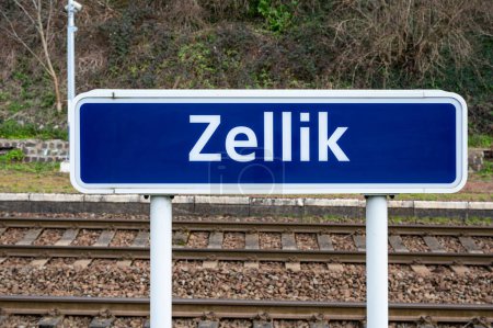 Photo for Zellik, Flemish Brabant Region, Belgium, Feb. 25 2023 - Sign of the local Zellik train station - Royalty Free Image