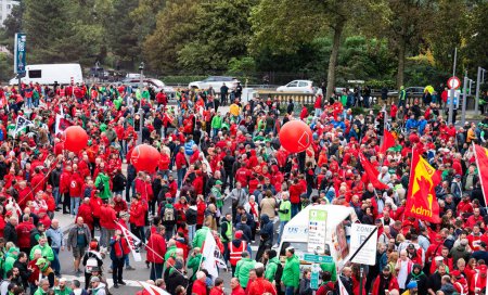Photo for Brussels, Belgium, October 5, 2023 -  Protestation march of the unions for the right to protest - Royalty Free Image