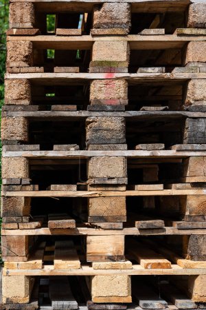 Block of wooden pallets on an industrial site, Koekelberg, Brussels, Belgium