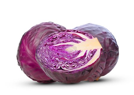 Photo for Whole and Half of Red cabbage isolated on white background - Royalty Free Image