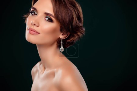 Photo for Photo of attractive pretty lady tender gentle enjoy luxurious christmas spa procedure over dark background. - Royalty Free Image