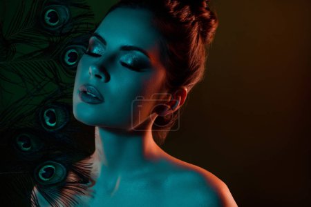 Photo for Photo of hot teasing girl in beauty salon having exotic care gradient makeover prepare for holiday party. - Royalty Free Image