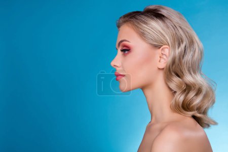 Photo for Profile side photo of perfect aesthetic girl wait for makeover procedure in beauty spa salon. - Royalty Free Image
