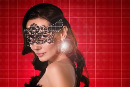 Photo for Creative abstract collage of stunning lady gamer playing choose aristocrat personage with glowing jewel. - Royalty Free Image