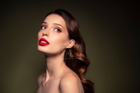 Photo for Portrait of stunning seductive hollywood celebrity posing and advertising beauty products for perfect make up. - Royalty Free Image