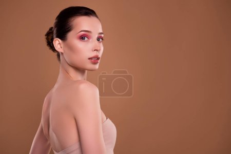 Photo for Photo of pretty girl ballerina with bright makeover prepare theater show performance stand over pastel background. - Royalty Free Image