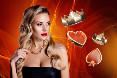 Photo for Artwork collage image of gorgeous pretty lady golden tiara crown las vegas casino event isolated on creative background. - Royalty Free Image