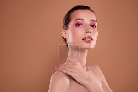 Photo for Photo of hot pretty girl touch look enjoy high fashion makeover for luxurious event holiday in nightclub. - Royalty Free Image