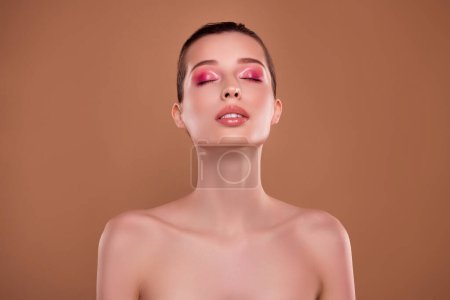 Photo for Photo of attractive chic lady high fashion client in beauty salon have her luxurious makeup for event occasion. - Royalty Free Image
