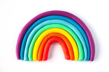 Photo for Colorful rainbow of plasticine on white background. Made from plasticine. Isolate. - Royalty Free Image