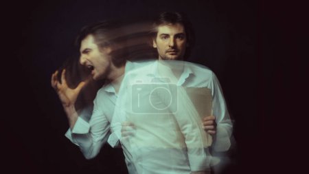 Photo for Abstract blurry portrait of a man with mental and depressive illness with bipolar disorder - Royalty Free Image