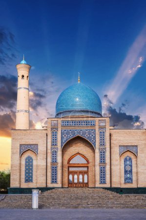 medieval Islamic mosque Hazrati Imam in Tashkent in Uzbekistan. Architectural complex Khast Imom in summer