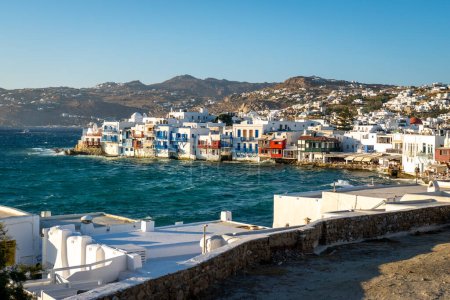 Photo for View of Little Venice in Mykonos at sunset without people - Royalty Free Image