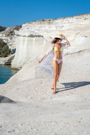 Photo for Model in bikini on Sarakiniko beach, Milos Island - Royalty Free Image
