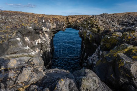 Horizontal image of Arnarstapi arch without people, Iceland