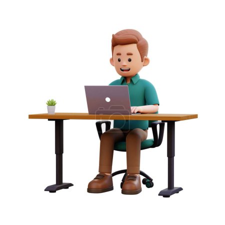 Téléchargez les photos : Personnage masculin 3d travaillant sur un ordinateur portable - en image libre de droit