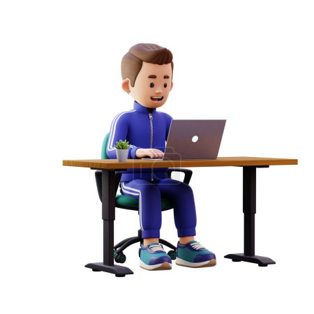 3D männliche Figur arbeitet auf einem Laptop